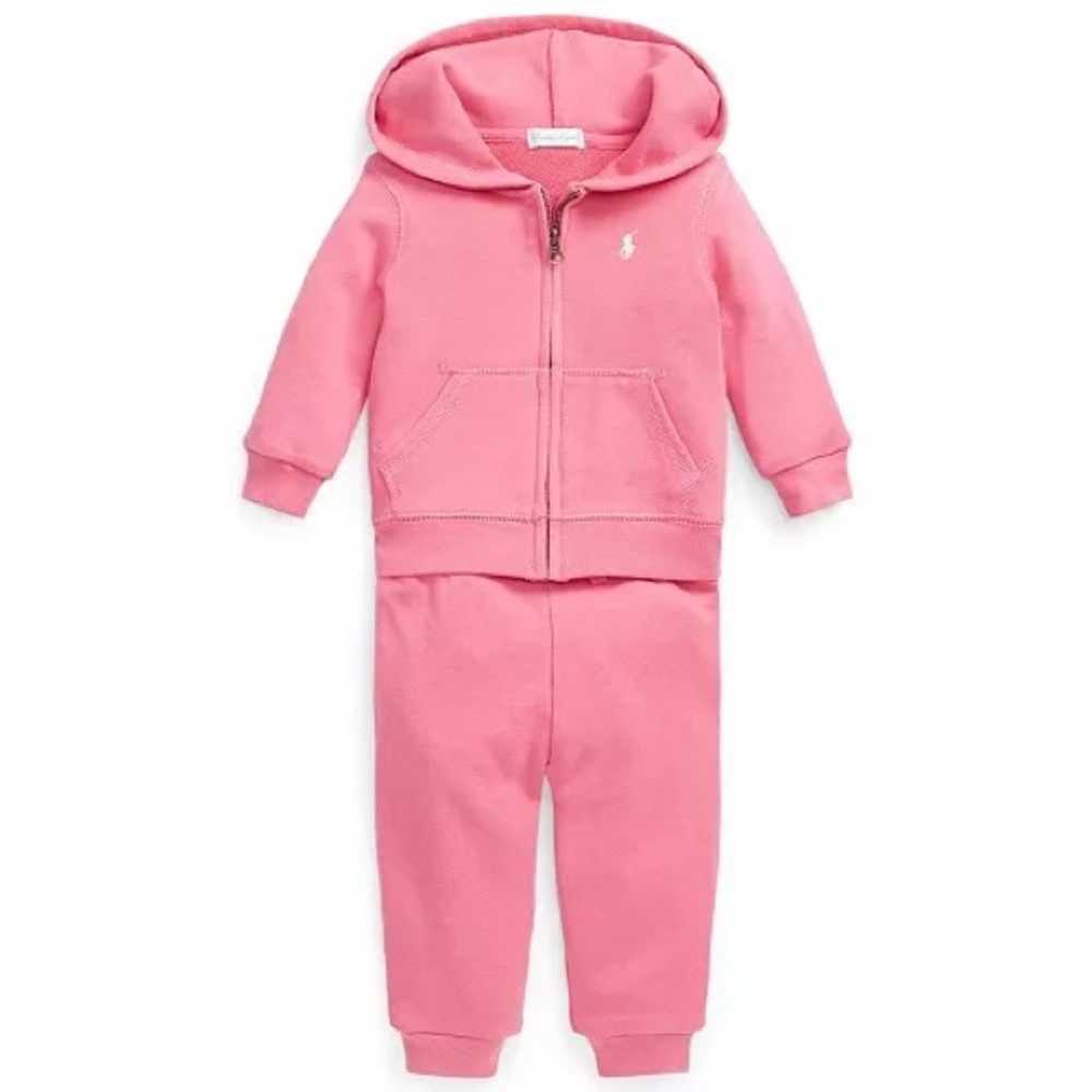 Ralph Lauren Baby Girls Terry Full-Zip Hoodie and Jogger Pants, 2 Piece Set